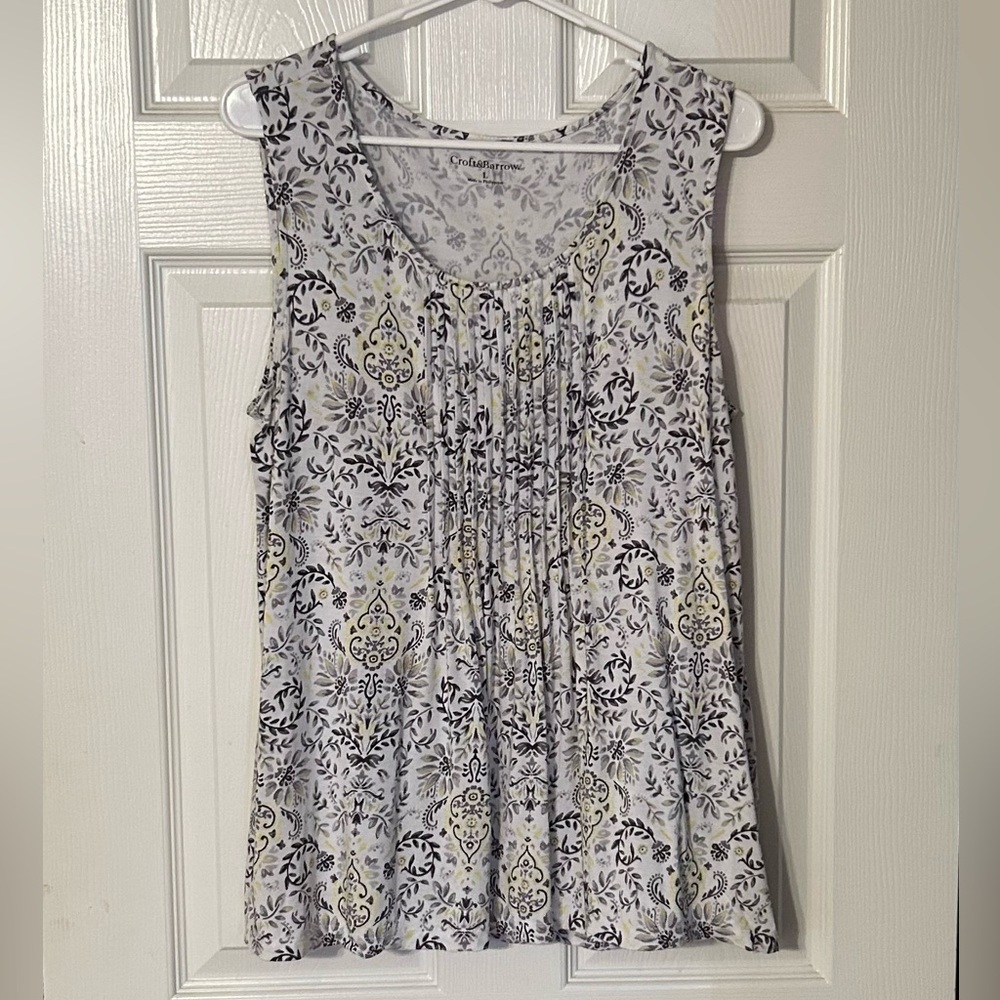 Croft & Barrow Floral Pleated Blouse -‎ Gray and Yellow